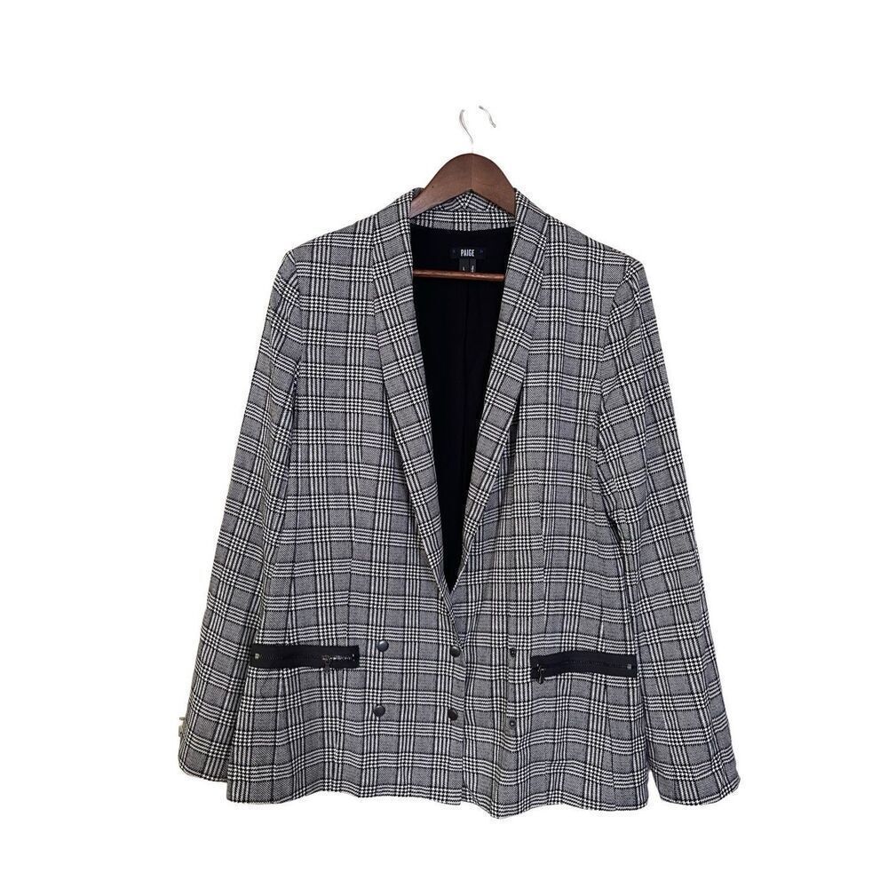 Paige Karissa Houndstooth Black White Printed Check Blazer Womens L